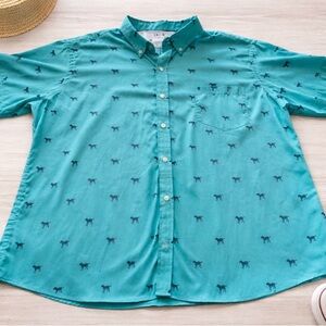 Men's IZOD Aqua Button-Down Shirt with Dog/Lab Print